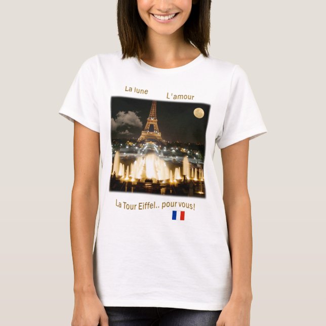 Eiffel Torn i natt Tee Shirt (Framsida)