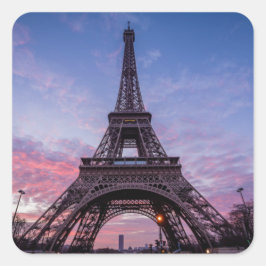 Eiffel Torn i Paris, Frankrike Rosa Lila Fyrkantigt Klistermärke