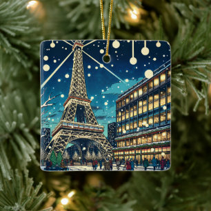 Eiffel Torn i Paris, Frankrike vid jultid Julgransprydnad Keramik