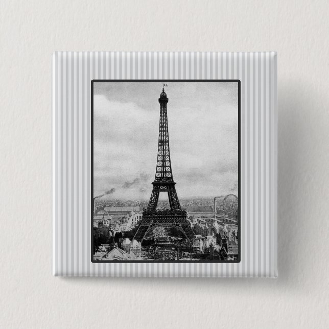 Eiffel Torn i Paris, strimlad Vintage Knapp (Framsida)