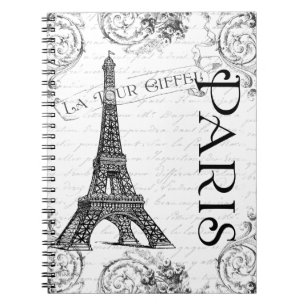 Eiffel Torn i svartvitt Anteckningsbok Med Spiral