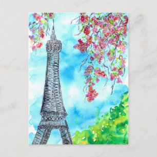 Eiffel Torn i Vår Watercolor Vykort