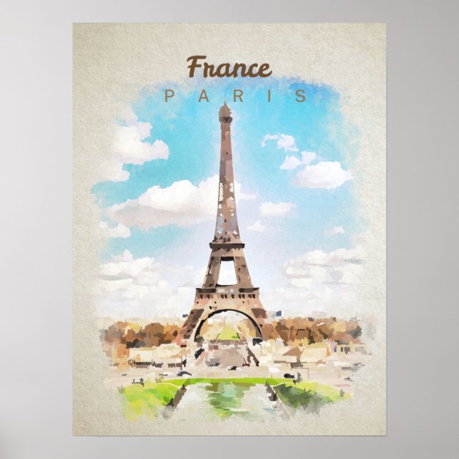Eiffel Torn i vattenfärg Poster (Framsidan)