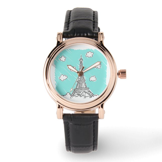 Eiffel Torn Illustration-klockor Armbandsur (Framsida)