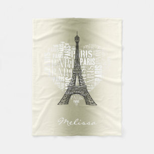 Eiffel torn & inskrifter Paris i hjärta Fleecefilt