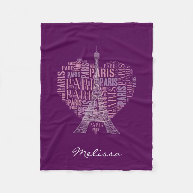 Eiffel torn & inskriftParis | djupt - lilor Fleecefilt (Framsidan)