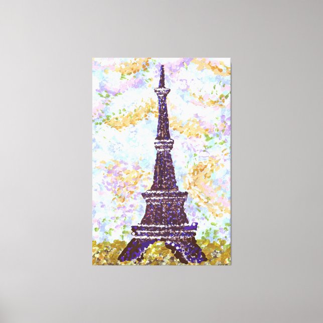 Eiffel Torn Inspired Ligcape Pointillism Canvastryck (Framsida)