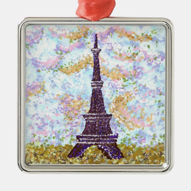 Eiffel Torn inspirerade pointillismens ornament Sq (Framsidan)
