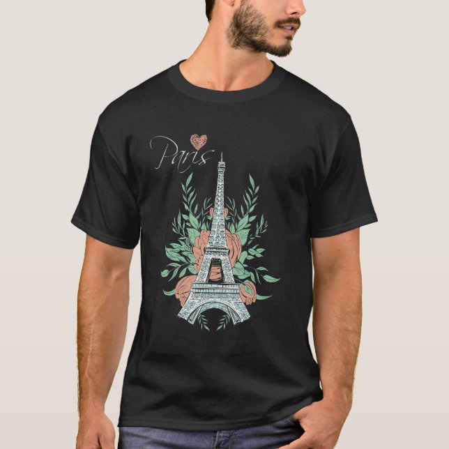 Eiffel Torn Kärlek Paris Fransk Souvenir Parisian  T Shirt (Framsida)