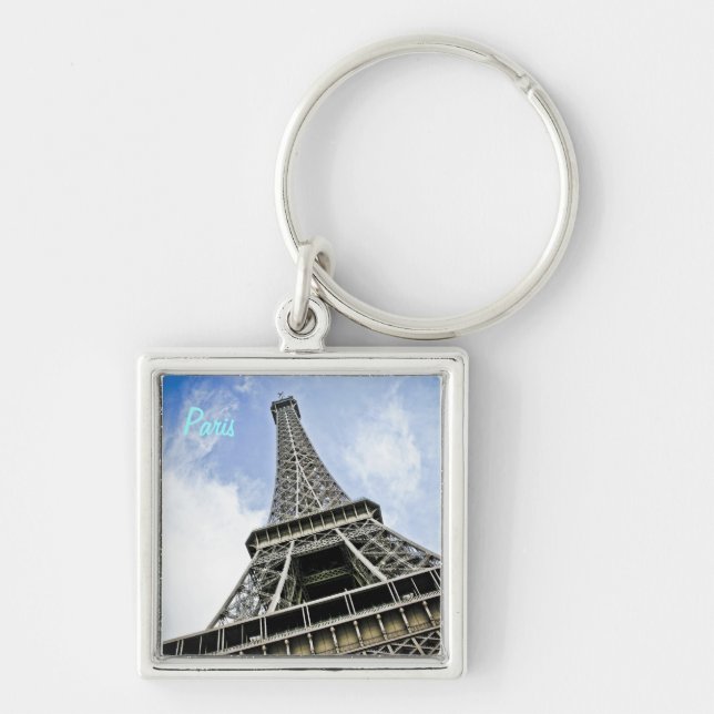 Eiffel torn Keychain 2 Fyrkantig Silverfärgad Nyckelring (Framsidan)