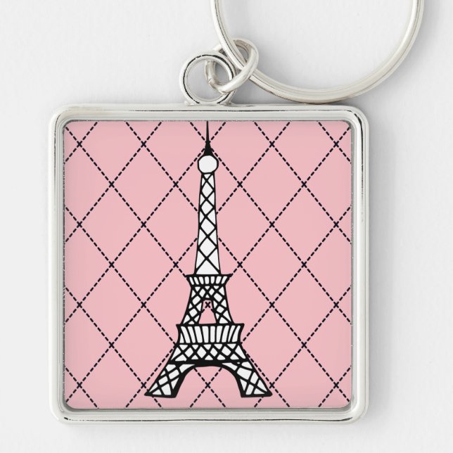 Eiffel Torn Keychain Fyrkantig Silverfärgad Nyckelring (Framsidan)