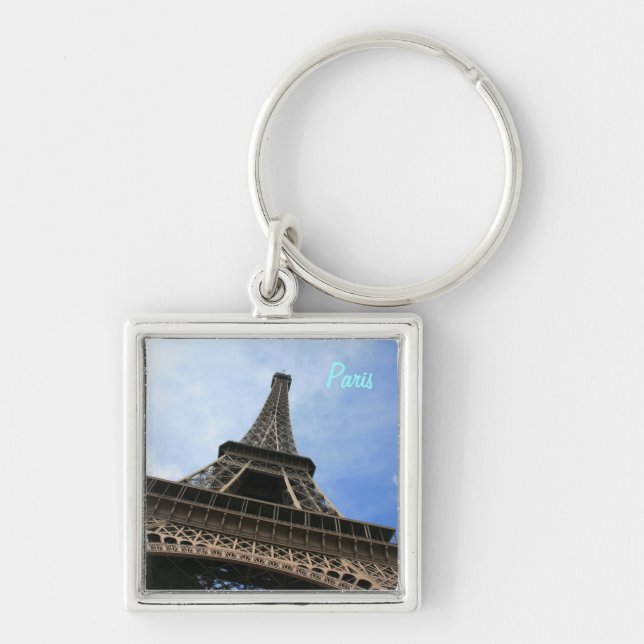 Eiffel torn Keychain Fyrkantig Silverfärgad Nyckelring (Framsidan)