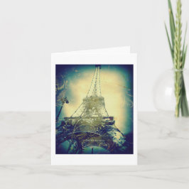 Eiffel torn, konsttryck, blått och grönt som är kort