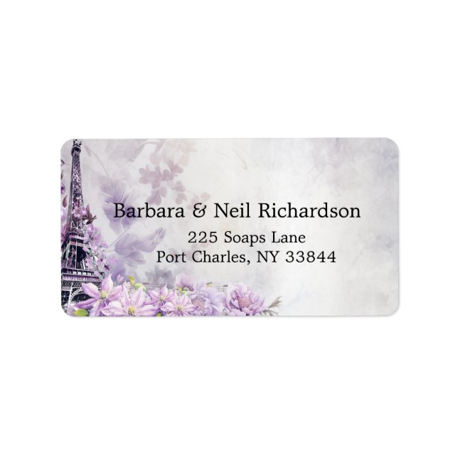 Eiffel Torn Lavender Romantik Bröllop Adressetikett (Framsidan)