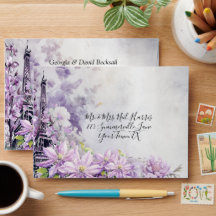 Eiffel Torn Lavender Romantik Bröllop Kuvert