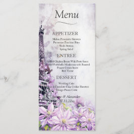 Eiffel Torn Lavender Romantik Bröllop Menu Meny