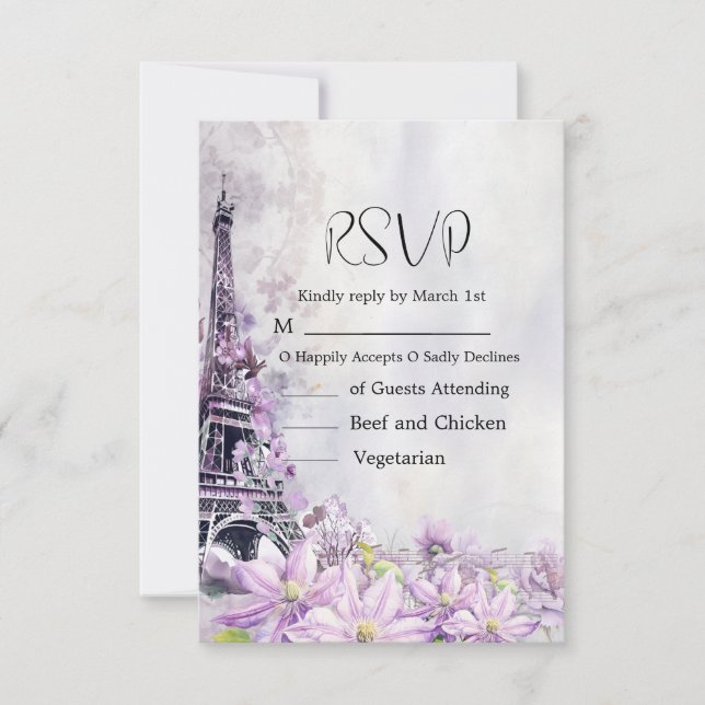 Eiffel Torn Lavender Romantik Bröllop OSA Kort (Framsida)