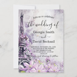 Eiffel Torn Lavender Romantik QR-koden Bröllop Inbjudningar