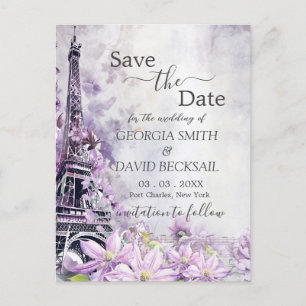 Eiffel Torn Lavender Romantik Spara datum Vykort