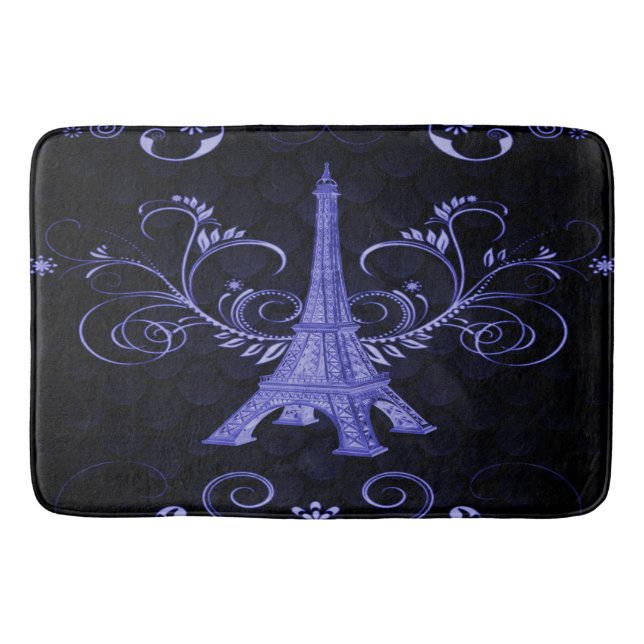 Eiffel Torn Lila Blommigt Swirls Bath Mat Badrumsmatta (Framsidan)