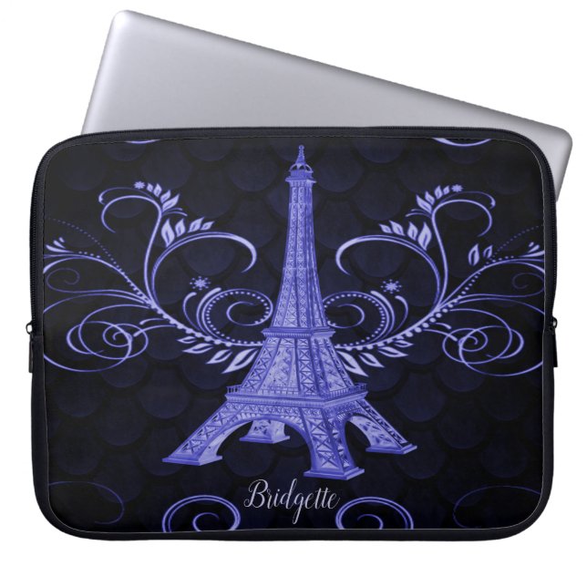 Eiffel Torn Lila Blommigt Swirls Laptop Fodral (Framsidan)