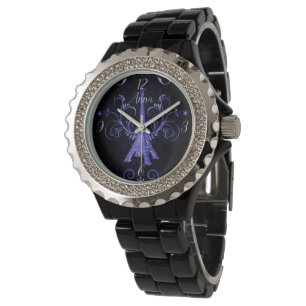 Eiffel Torn Lila Blommigt  Swirls Watch Armbandsur