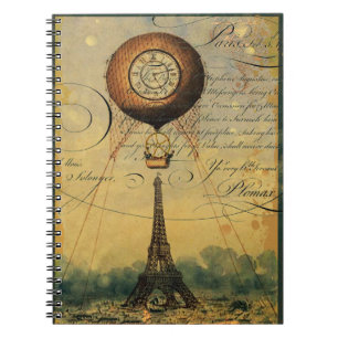 Eiffel Torn Luftballong Steampunk Anteckningsbok Med Spiral