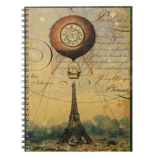 Eiffel Torn Luftballong Steampunk Anteckningsbok Med Spiral