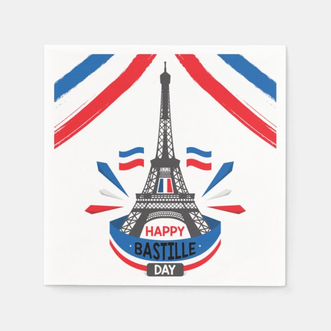 Eiffel Torn, lycklig Bastille-dagen Pappersservett (Framsidan)