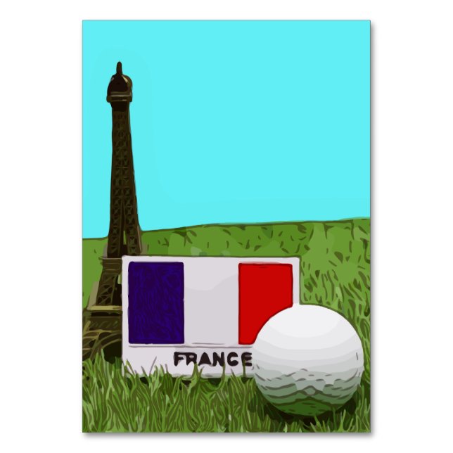 Eiffel torn med Frankrike flagga och golf boll Bordsnummer (Framsidan)
