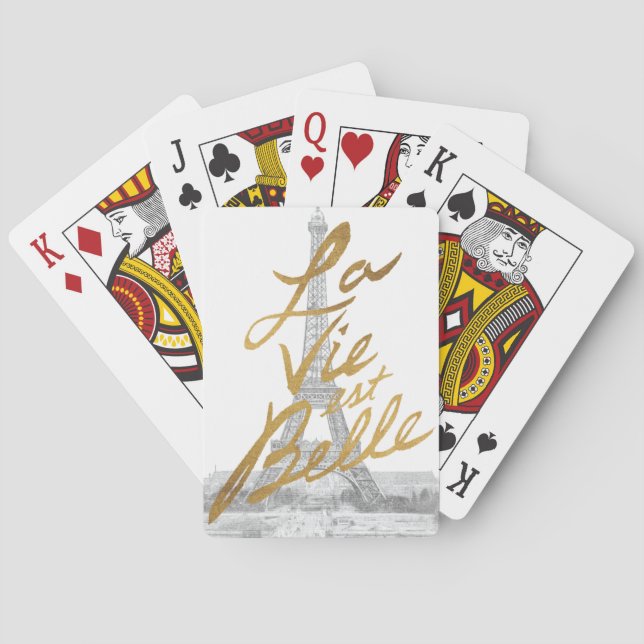 Eiffel torn med guld- handstil casinokort (Baksidan)