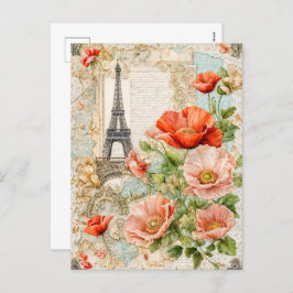 Eiffel Torn med röda vallmoblommor Helg Vykort