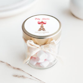 Eiffel Torn med Rosa Bow Paris Baby Shower Runt Klistermärke