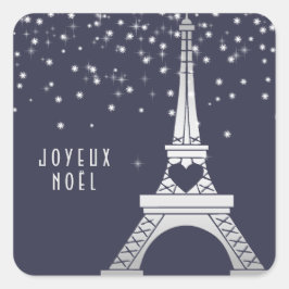 Eiffel Torn med Snö | God jul i Paris Fyrkantigt Klistermärke