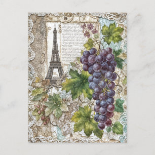 Eiffel Torn med vintage Grapes Helg Vykort