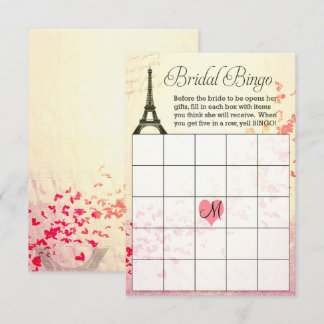 Eiffel Torn Möhippa Bingo Card med Monogra Inbjudningar