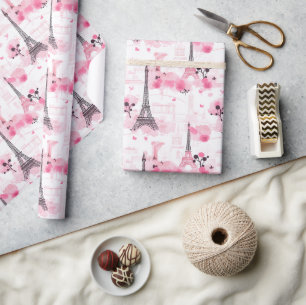 Eiffel Torn Mönster, Paris Chic Fransk Rosa Presentpapper