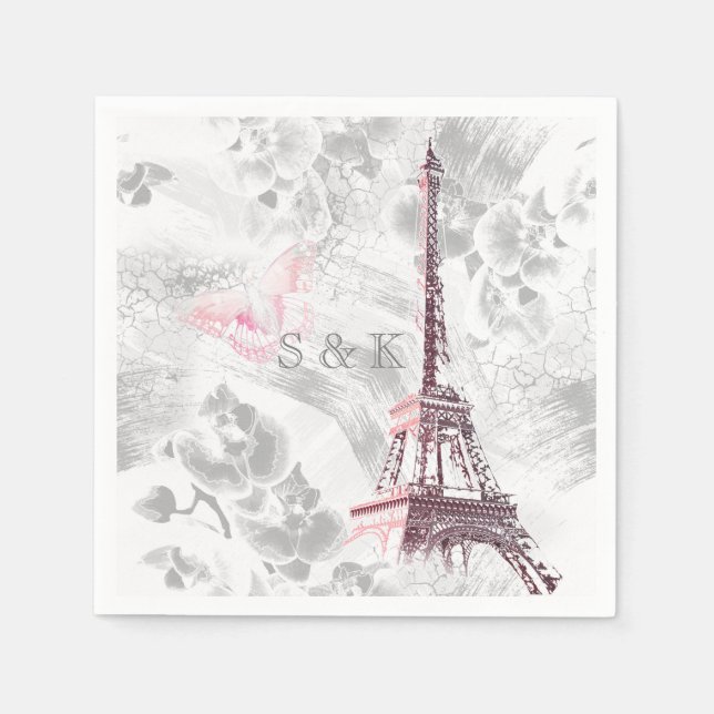 Eiffel torn mot bakgrund av orkidéer pappersservett (Framsidan)