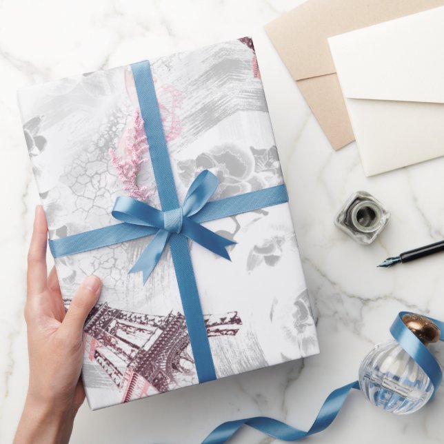 Eiffel torn mot bakgrund av orkidéer presentpapper (Gifting)