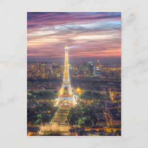 Eiffel Torn nattetid, Paris Frankrike Vykort