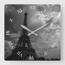 Eiffel Torn Nattmolnighet Himlar Square Wall Clock Fyrkantig Klocka