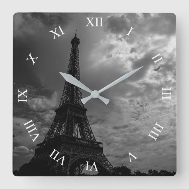 Eiffel Torn Nattmolnighet Himlar Square Wall Clock Fyrkantig Klocka (Framsida)