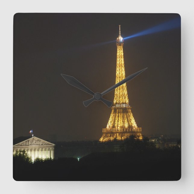 Eiffel Torn night Fyrkantig Klocka (Framsida)