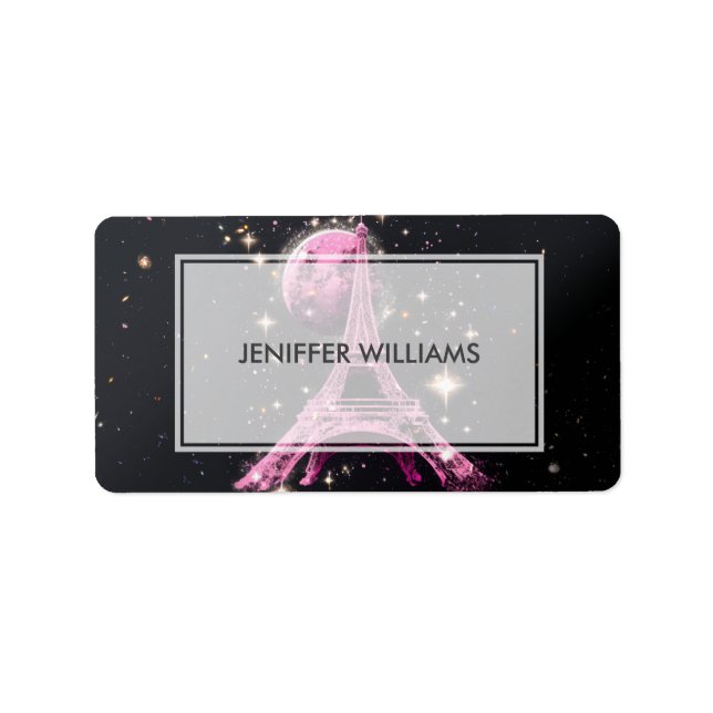 Eiffel Torn Night Måne Adressetikett (Framsidan)