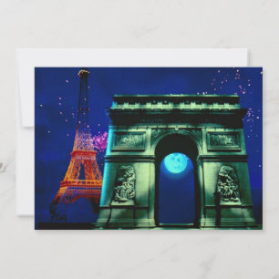 Eiffel Torn och Arc de Triomphe med måne