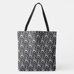 Eiffel Torn och Flowers Black Tygkasse