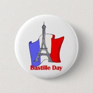 Eiffel Torn och Fransk Flagga Bastille Day Tees Knapp