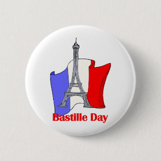 Eiffel Torn och Fransk Flagga Bastille Day Tees Knapp