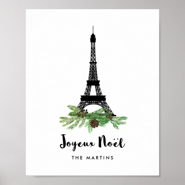 Eiffel Torn och Gräs | Modern Joyeux Noel Poster (Framsidan)