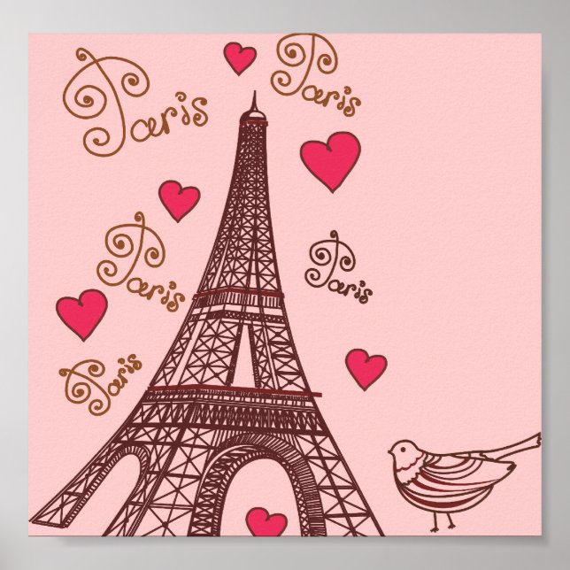 Eiffel Torn och Hearts i Rosa Poster (Framsidan)